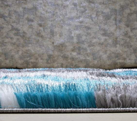 3D Shaggy GRAY-TURQOUISE Area Rug - 3D151