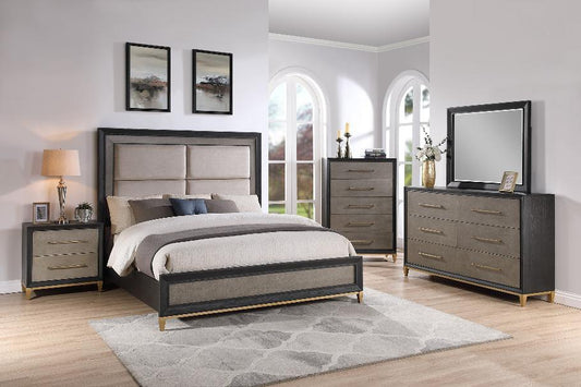 Payson Black/Brown Upholstered Panel Bedroom Set