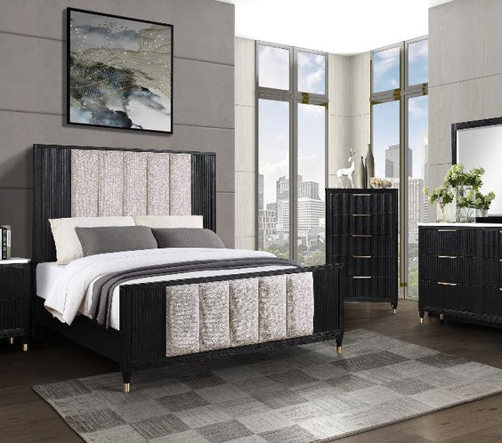 Add sophistication to your bedroom with the Kara Black Panel Bedroom Set from Moda Home Furniture. Sleek, modern, and designed for lasting comfort.