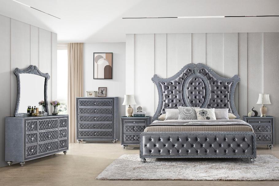 Cameo Gray Upholstered Panel Bedroom Set