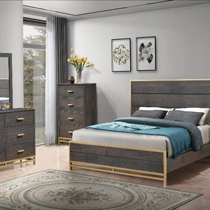 Trevor Brown/Gold Panel Bedroom Set