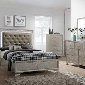 Lyssa Champagne LED Upholstered Panel Bedroom Set