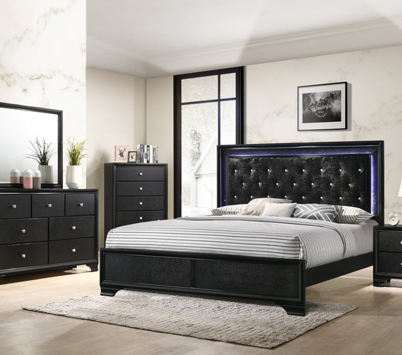 Micah Black LED Upholstered Panel Bedroom Set