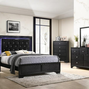 Micah Black LED Upholstered Panel Bedroom Set