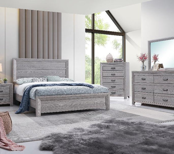 Bring rustic elegance to your space with the Adelaide Driftwood Panel Bedroom Set from Moda Home Furniture. Stylish, durable, and perfect for a cozy retreat.