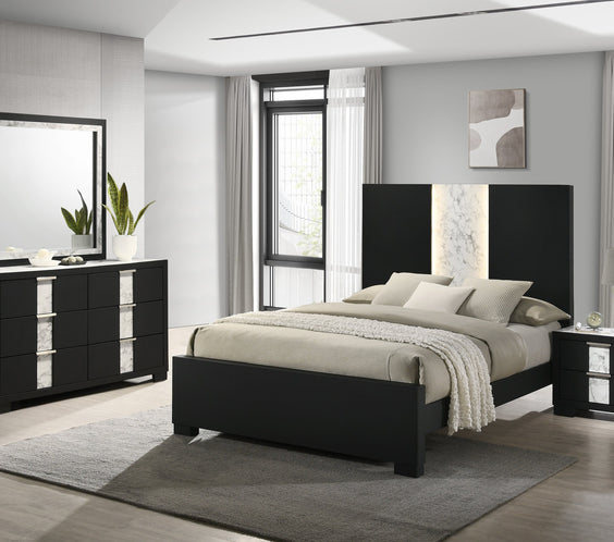 Rangley Black LED Panel Bedroom Set
