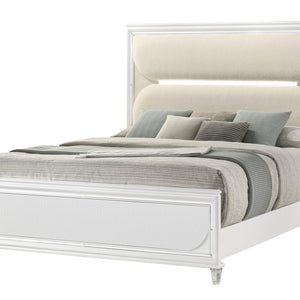 Eden White Boucle Upholstered LED Panel Bedroom Set