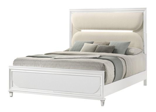 Eden White Boucle Upholstered LED Panel Bedroom Set