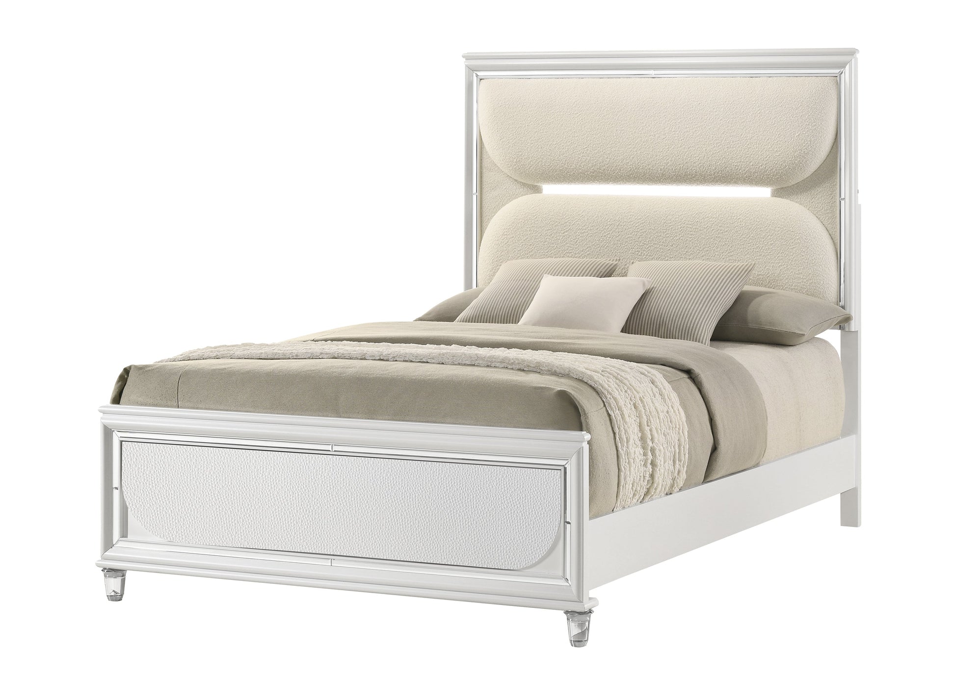 Eden White Boucle Upholstered LED Panel Bedroom Set