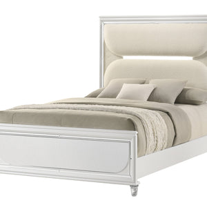 Eden White Boucle Upholstered LED Panel Bedroom Set