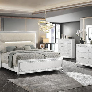 Eden White Boucle Upholstered LED Panel Bedroom Set