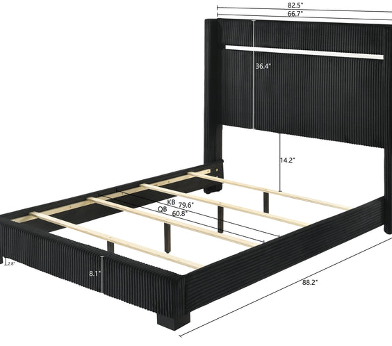 Gennro Black Corduroy Upholstered Panel Bedroom Set