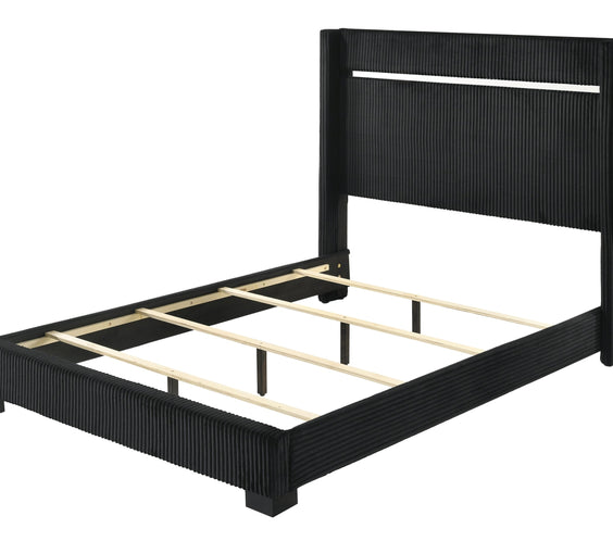Gennro Black Corduroy Upholstered Panel Bedroom Set