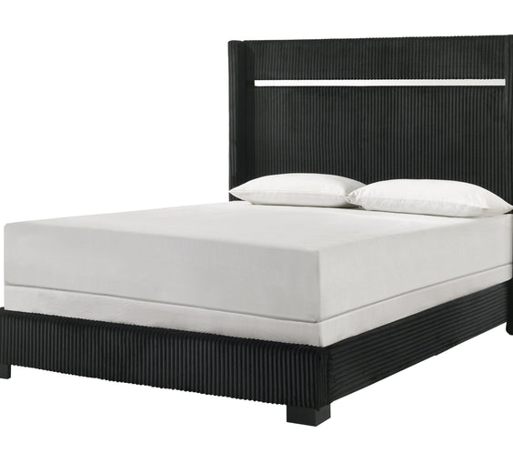 Gennro Black Corduroy Upholstered Panel Bedroom Set