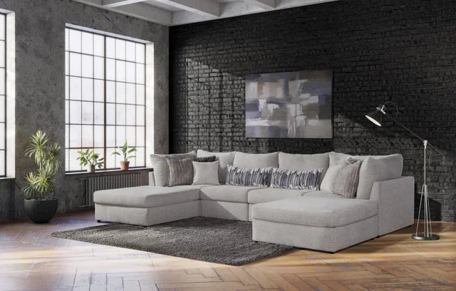 Moda Home Behold 2880 5-piece modular sectional sofa in neutral fabric, configurable layout