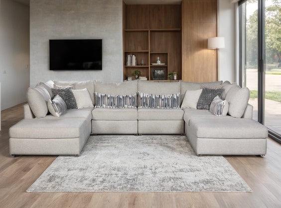 Moda Home Behold 2880 6-piece black chenille modular sectional with corner, armless and ottoman pieces