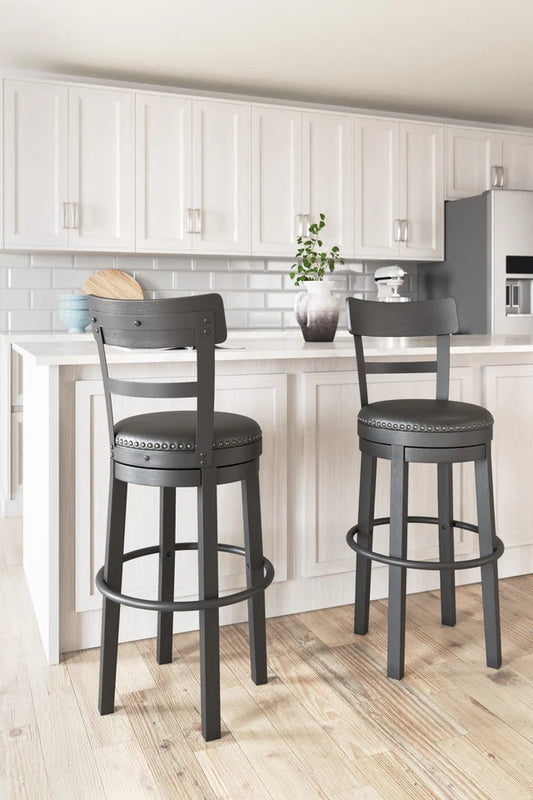 Black swivel barstool with solid wood frame and cushioned seat – Moda Home Furniture

