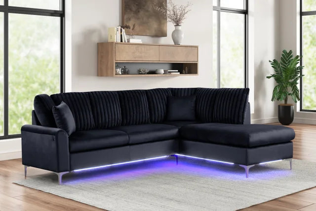 Candy Black Reversible Sectional with LED lights – Moda Home Furniture