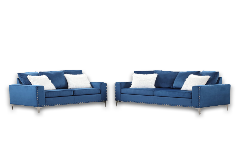 Cinderella Neo Blue Velvet Sofa & Loveseat