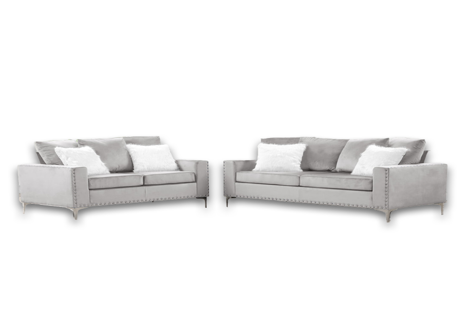 Cinderella Neo Silver Velvet Sofa & Loveseat