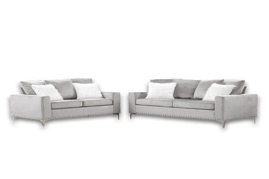 Cinderella Neo Silver Velvet Sofa & Loveseat