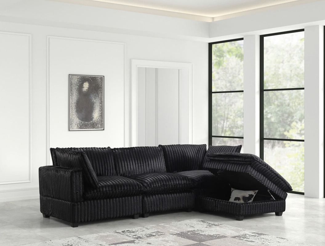 Lounge in luxury with the Cloud2 Black Cord Sectional. Modular design, plush feather-fiber cushions, and a sturdy hardwood frame. Perfect for any space!