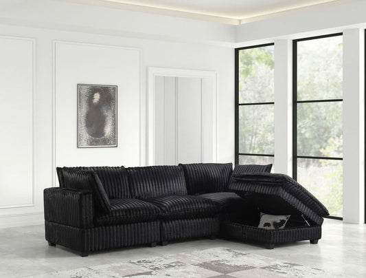 Lounge in luxury with the Cloud2 Black Cord Sectional. Modular design, plush feather-fiber cushions, and a sturdy hardwood frame. Perfect for any space!