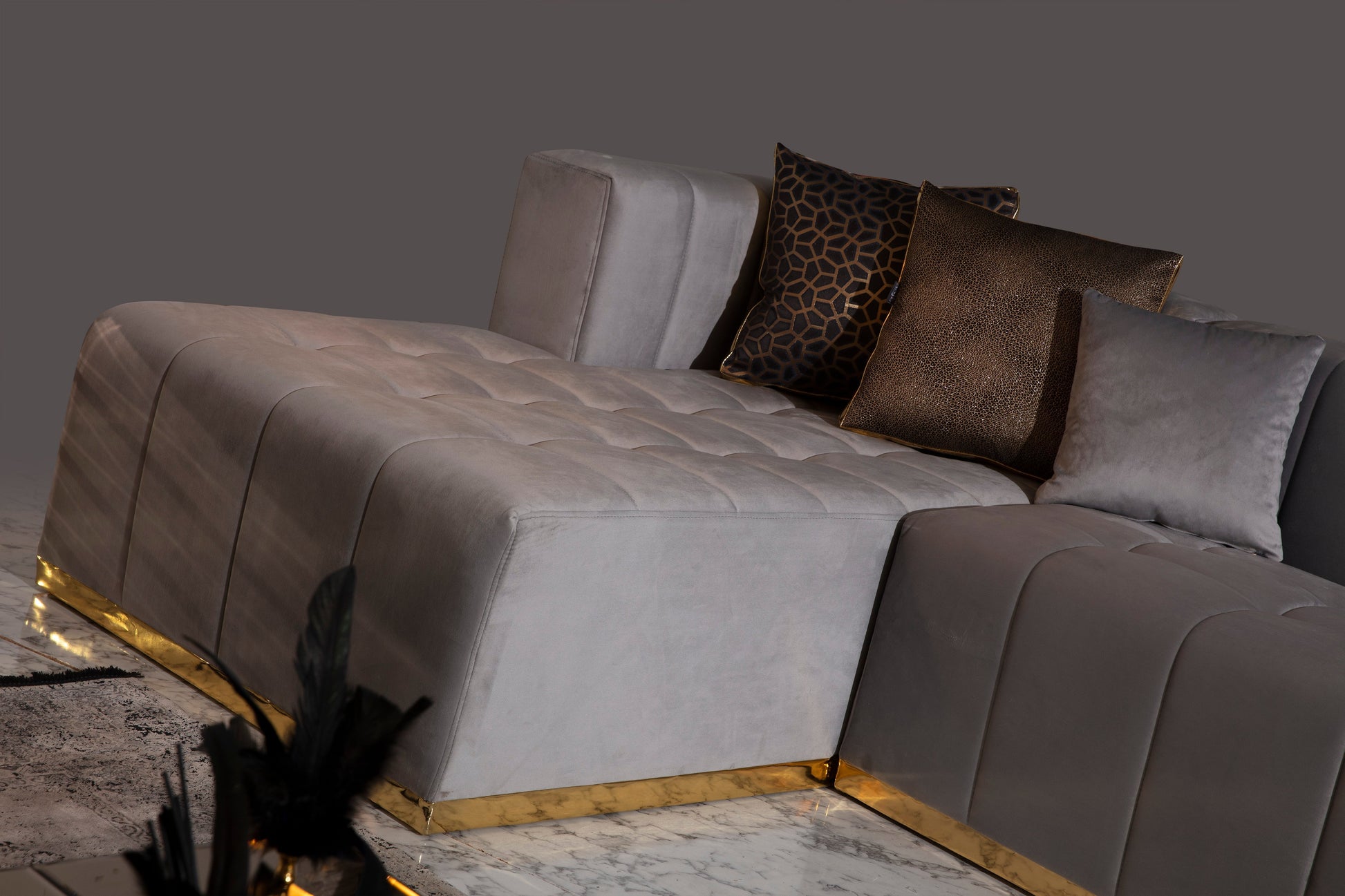 Elisha Gray Velvet Double Chaise 140" Sectional