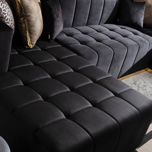 Elisha Black Velvet Double Chaise 140