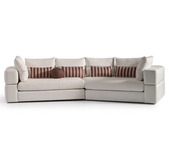 AMORA 2 Pc Sectional Oatmeal Eggshell Walnut