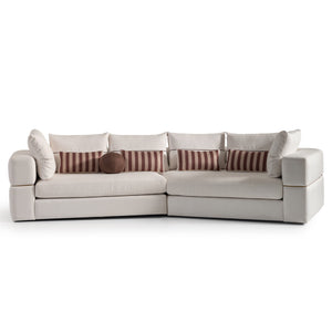 AMORA 2 Pc Sectional Oatmeal Eggshell Walnut