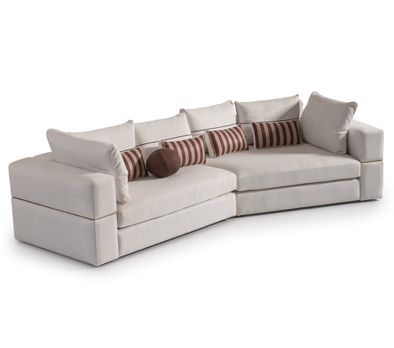 AMORA 2 Pc Sectional Oatmeal Eggshell Walnut