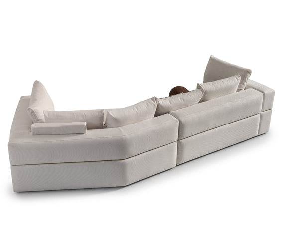 AMORA 2 Pc Sectional Oatmeal Eggshell Walnut