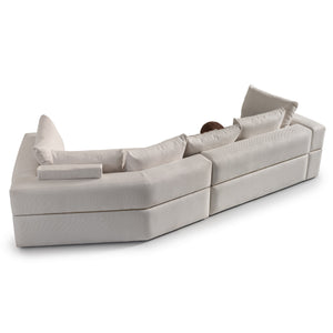 AMORA 2 Pc Sectional Oatmeal Eggshell Walnut