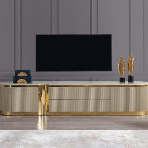 Elevate your living space with the Milena Ivory TV Stand from Moda Home Furniture. Stylish, durable, and perfect for modern home entertainment setups.