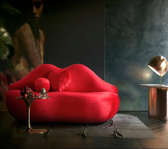 Lips Red Velvet Loveseat