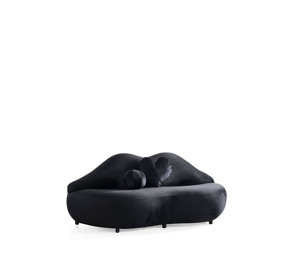 Lips Black Velvet Loveseat