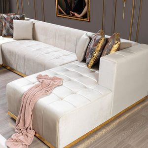 Elisha Ivory Velvet Double Chaise 140