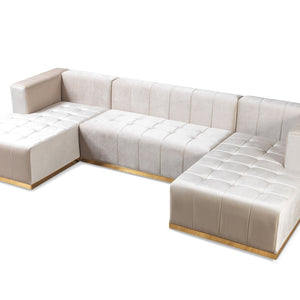 Elisha Ivory Velvet Double Chaise 140