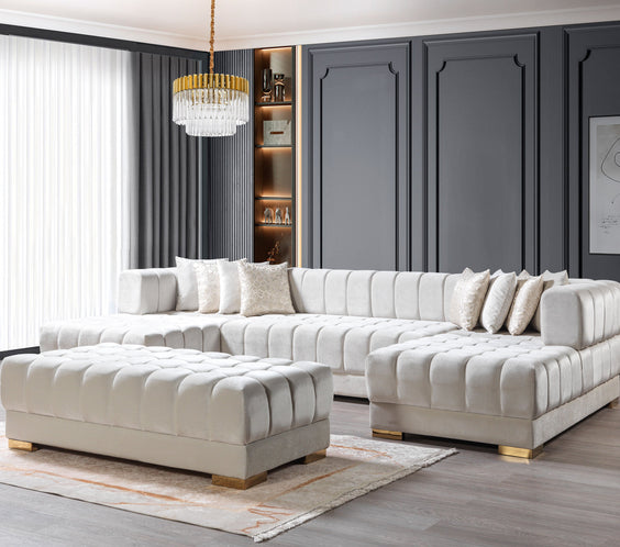 Ariana Ivory Velvet Double Chaise 138