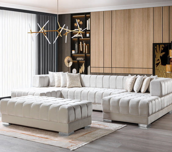 Ariana Ivory Velvet Double Chaise 138