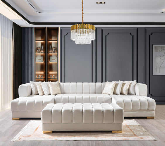 Ariana Ivory Velvet Double Chaise 138