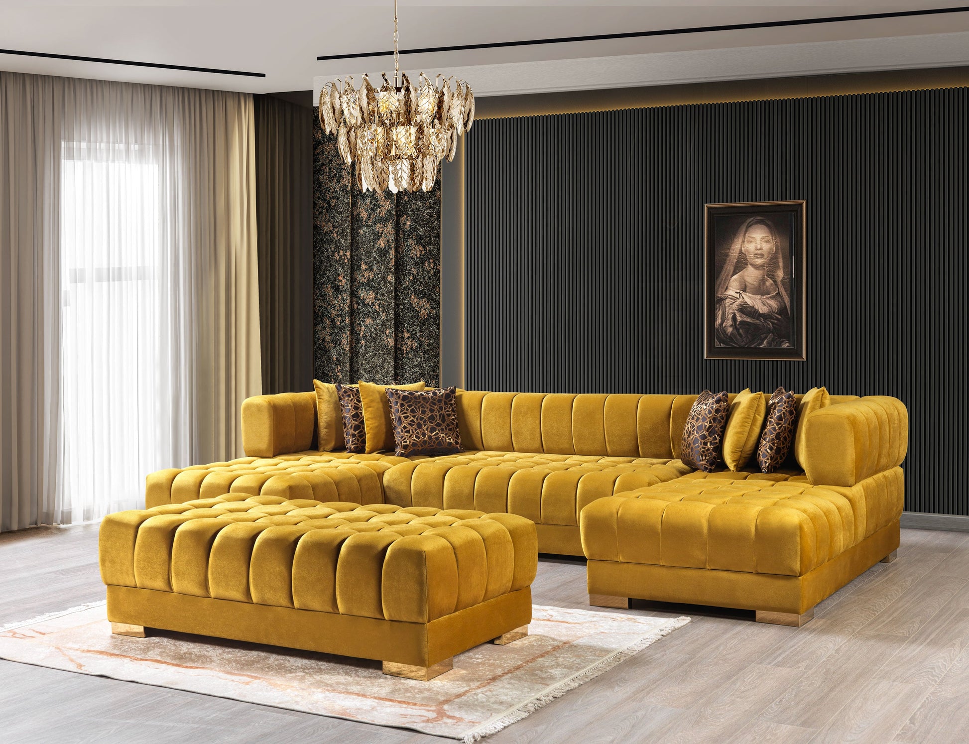 Ariana Mustard Velvet Double Chaise 138" Sectional