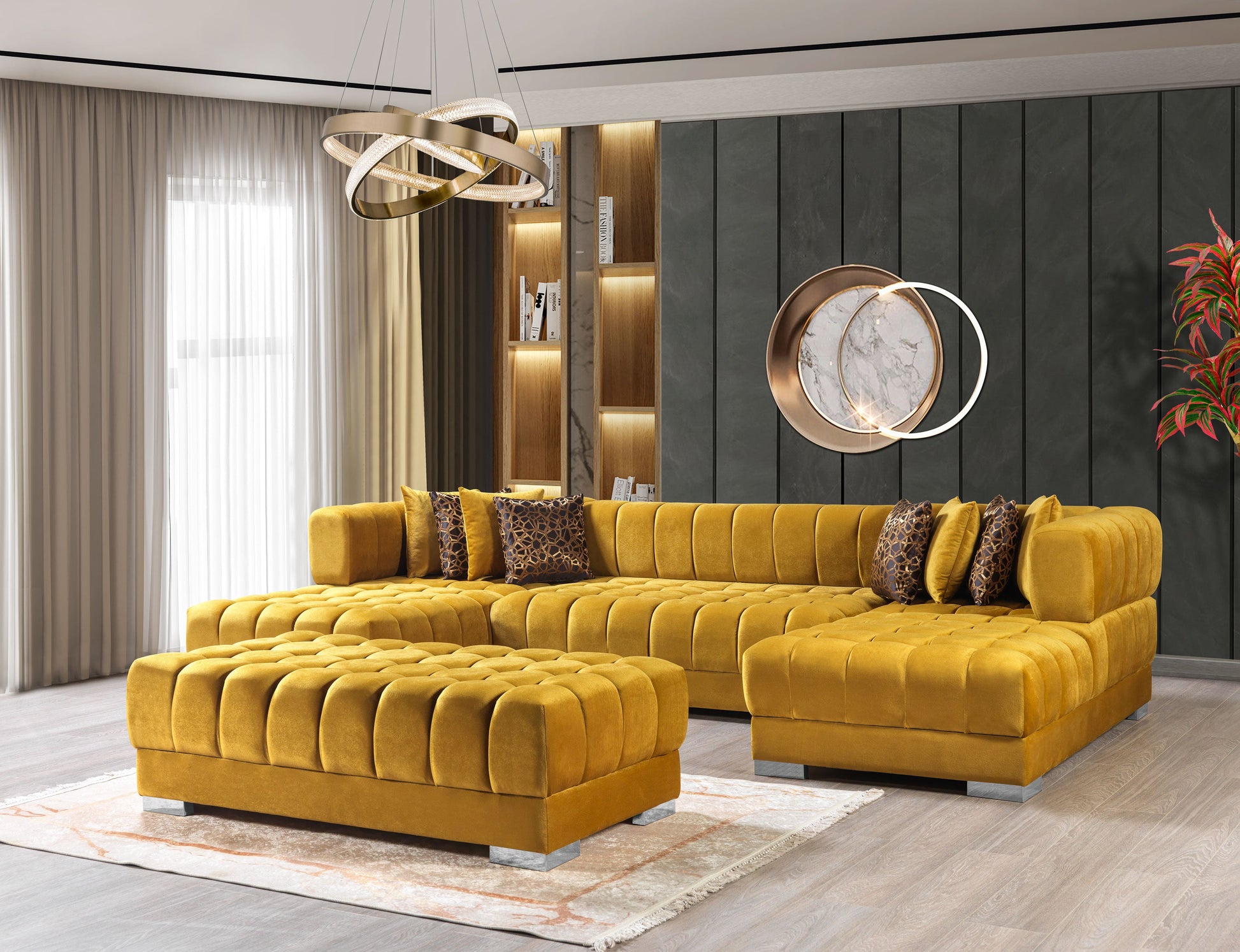 Ariana Mustard Velvet Double Chaise 138" Sectional