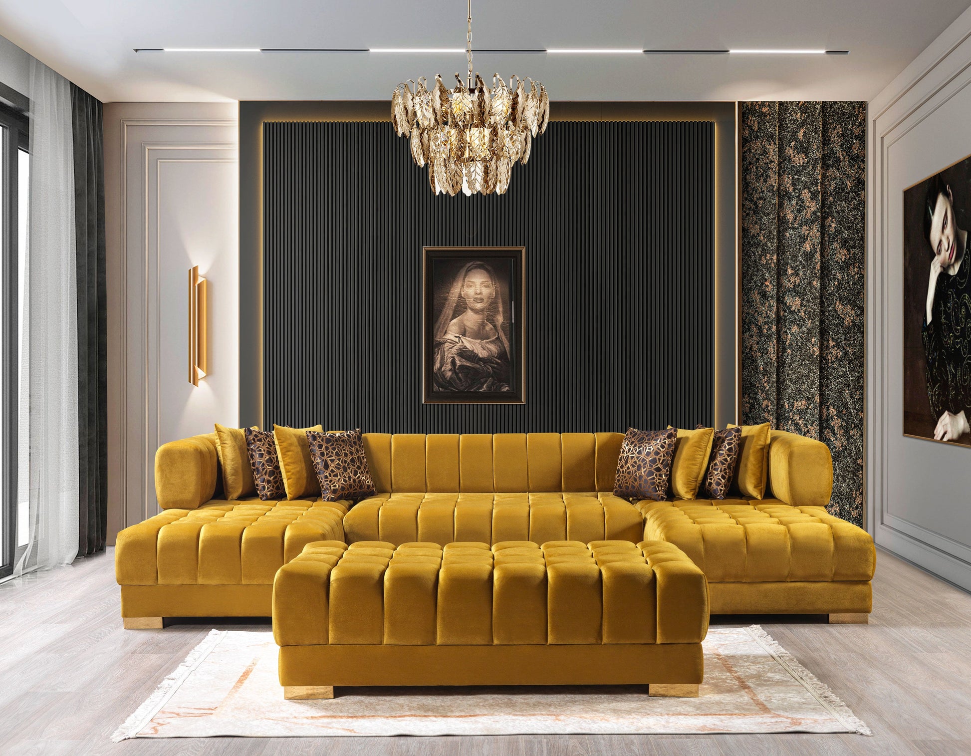 Ariana Mustard Velvet Double Chaise 138" Sectional