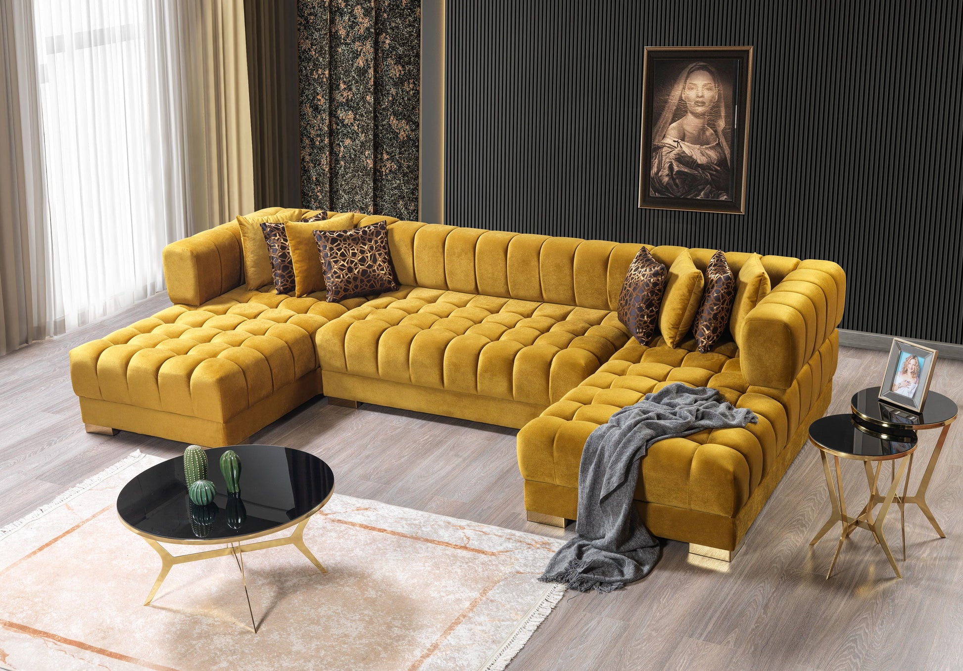 Ariana Mustard Velvet Double Chaise 138" Sectional