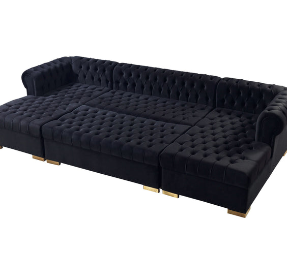 Lauren Black Velvet Double Chaise 136