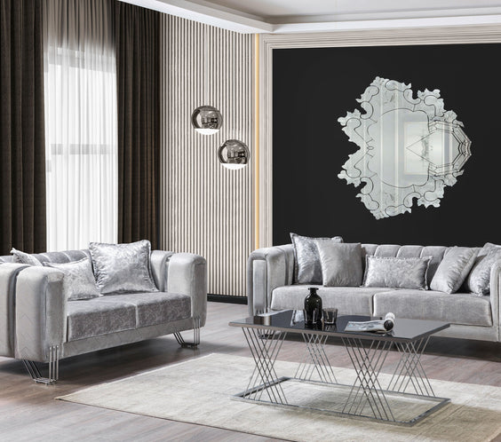 Santana Silver Velvet Sofa 89