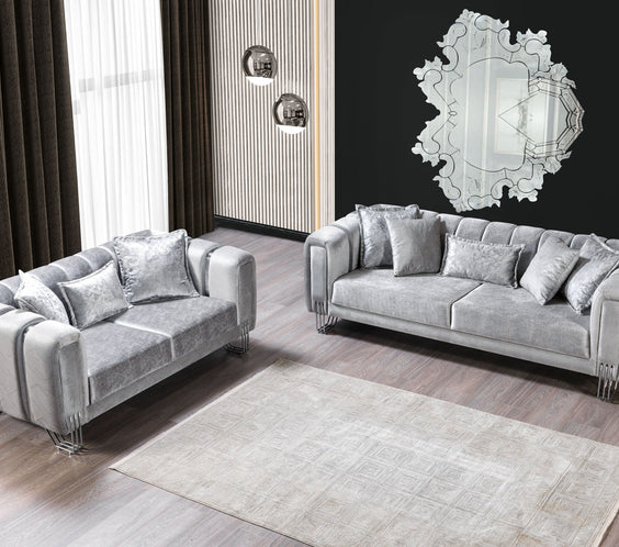 Santana Silver Velvet Sofa 89