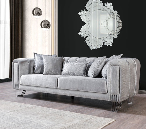Santana Silver Velvet Sofa 89